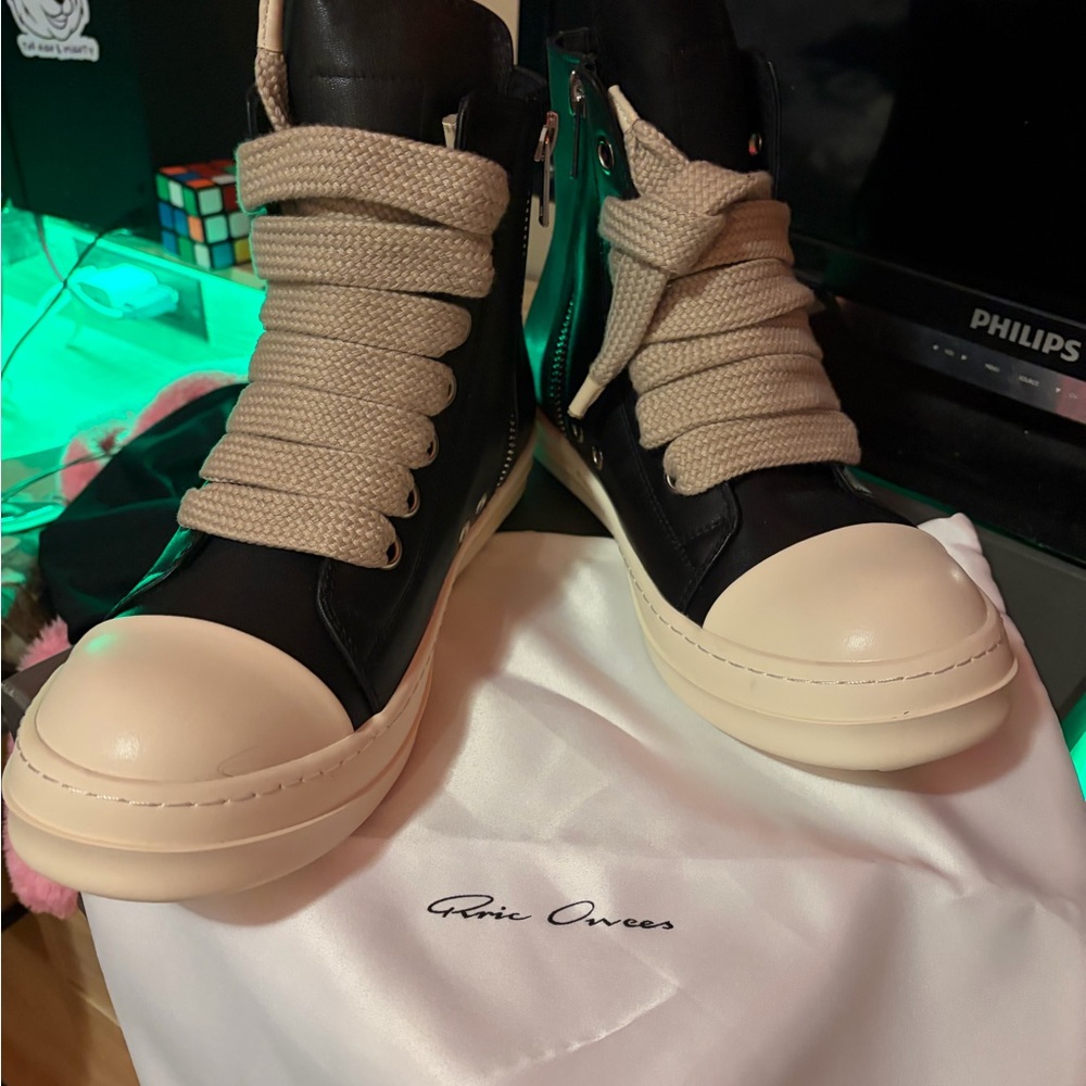 Rick Owens Black and White High-Top Sneakers